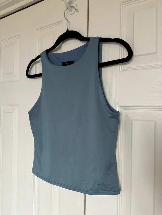 Women’s Sleeveless Crewneck Tank Top in Dusty Blue - Picture 2 of 8